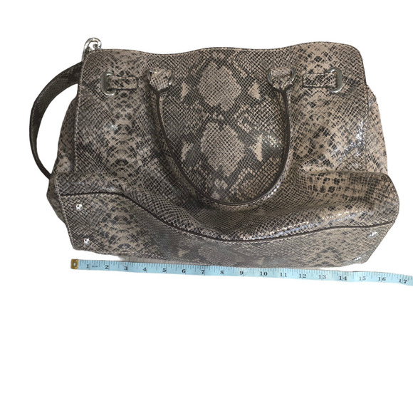 Michael Kors brown snake skin print leather Hamilton satchel/crossbody silver - Picture 7 of 9